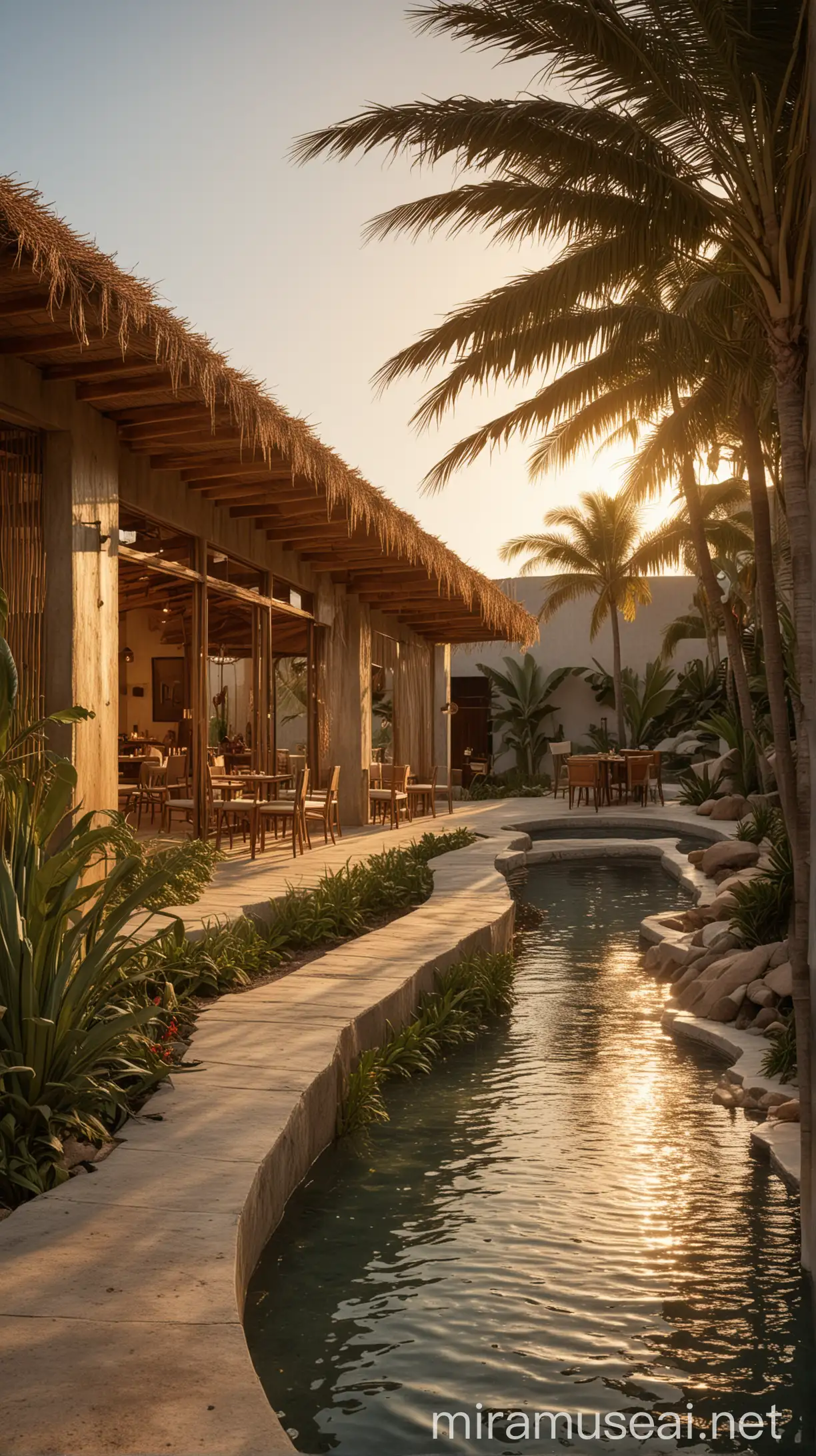 Ecological Hotel by the Beach at Golden Hour in Puerto Escondido