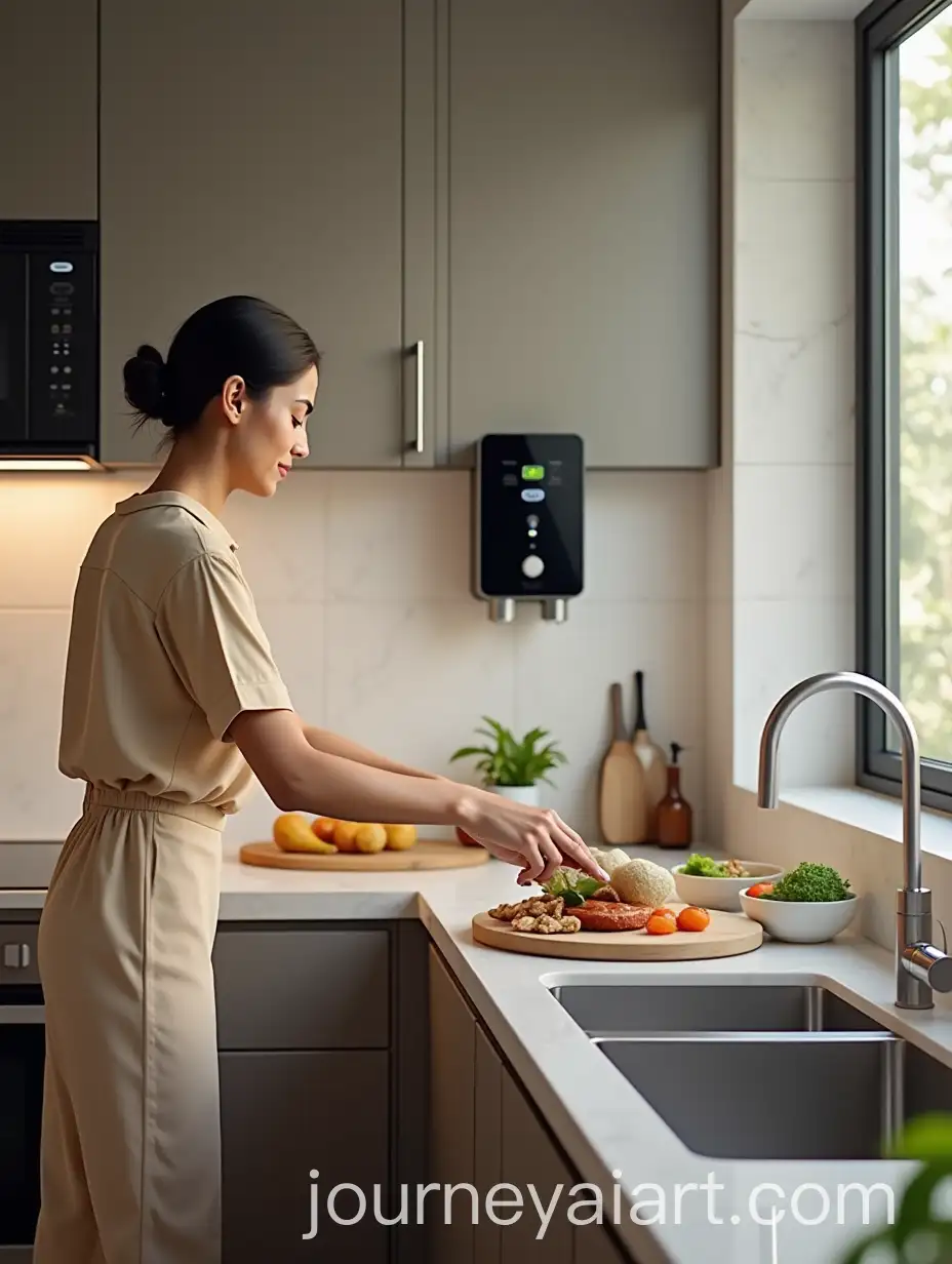 Modern-Indian-Kitchen-with-Stylish-Woman-Cooking-and-Stainless-Steel-Appliances