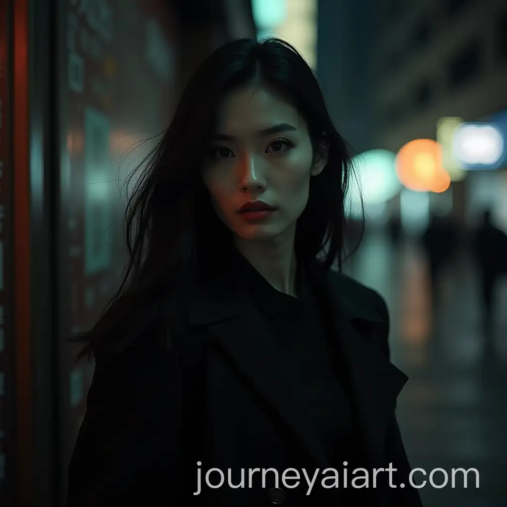 Haunting-Elegance-Modern-Fashionable-Hong-Kong-Woman-in-Dim-Light