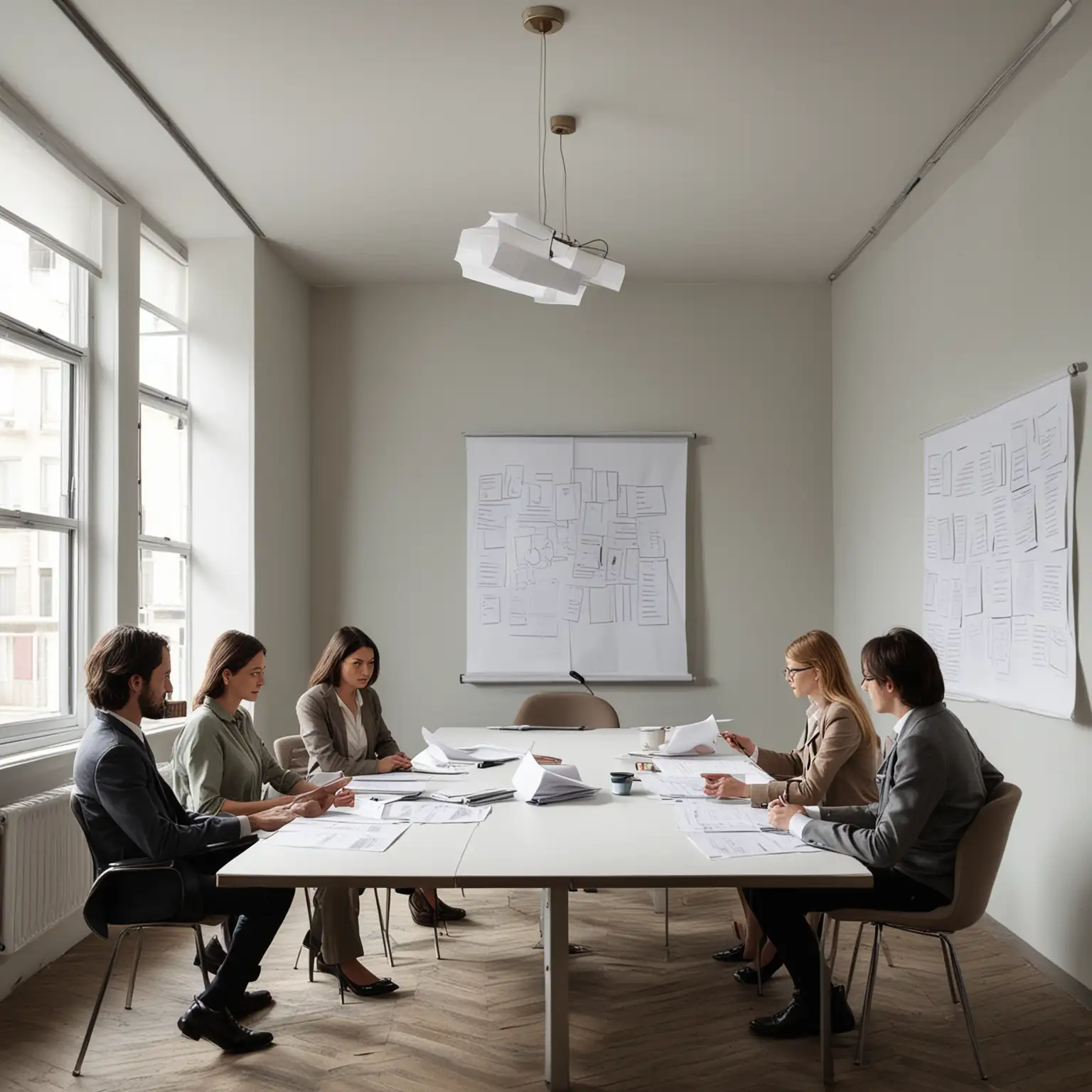 Small Meeting Room Discussion with Paper Sheets