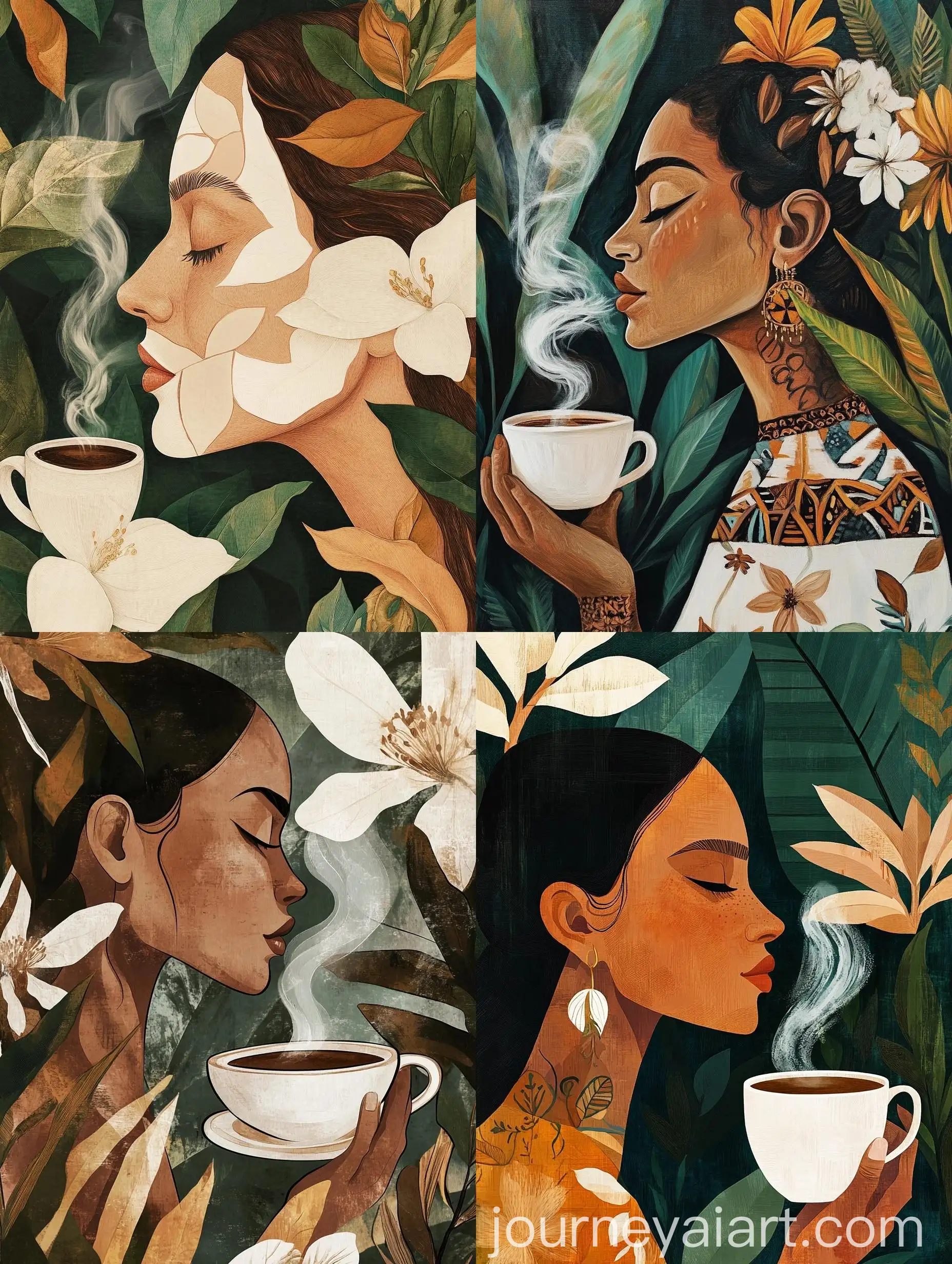 CloseUp-Womans-Profile-with-Steaming-Cup-of-Coffee-in-Cubist-Style