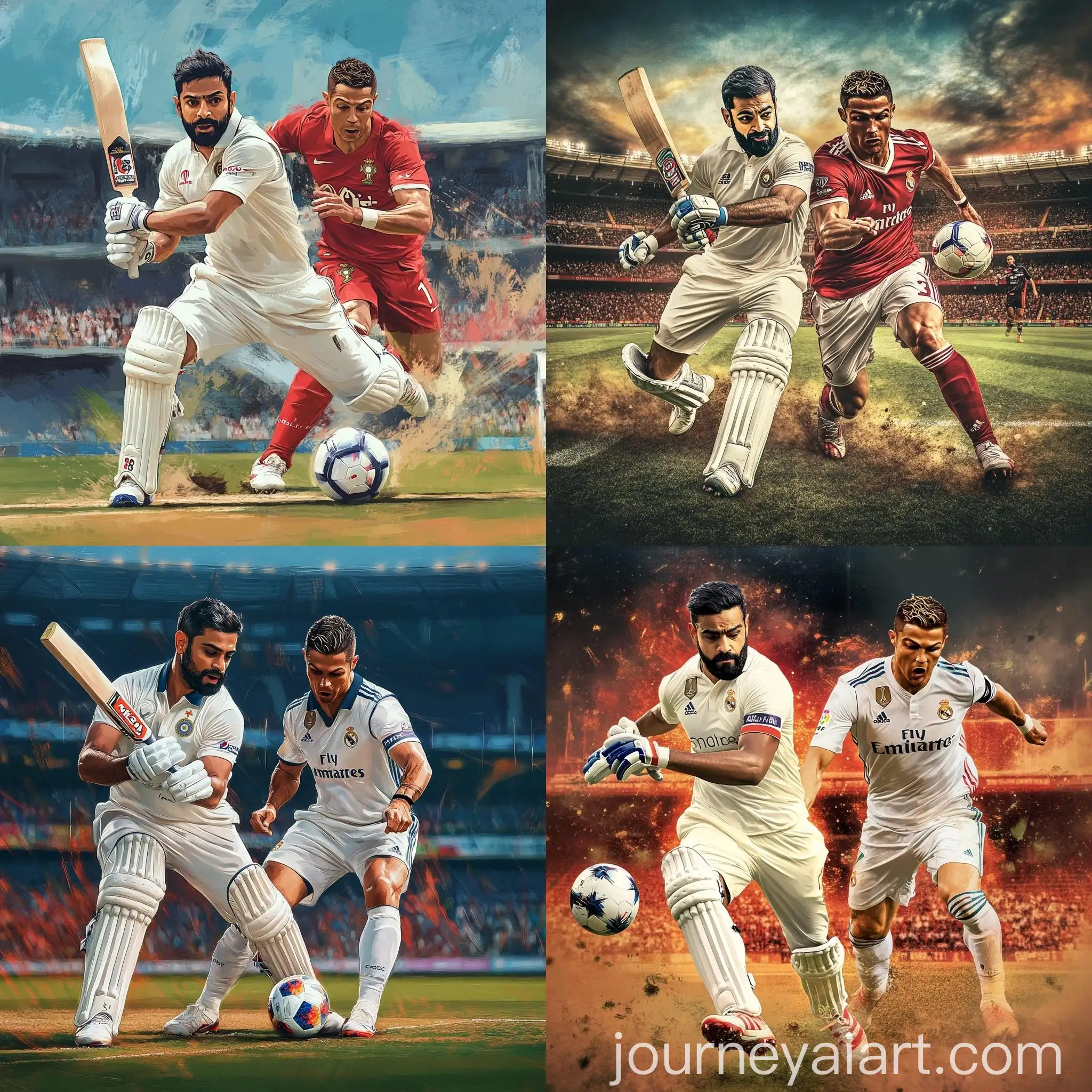 Virat-Kohli-and-Cristiano-Ronaldo-Playing-Cricket-and-Soccer-Together-in-Stadium