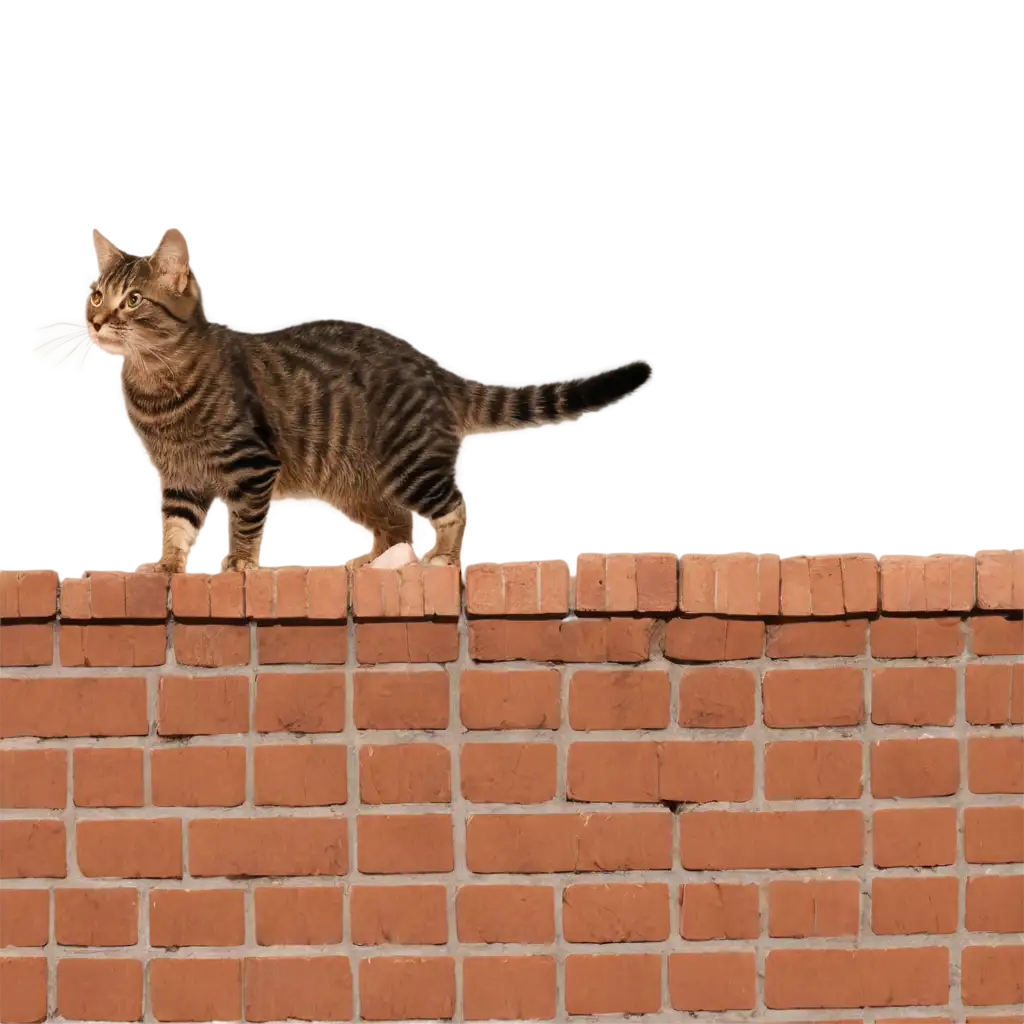 PNG-Image-Cat-Walking-on-Top-of-a-Brick-Fence