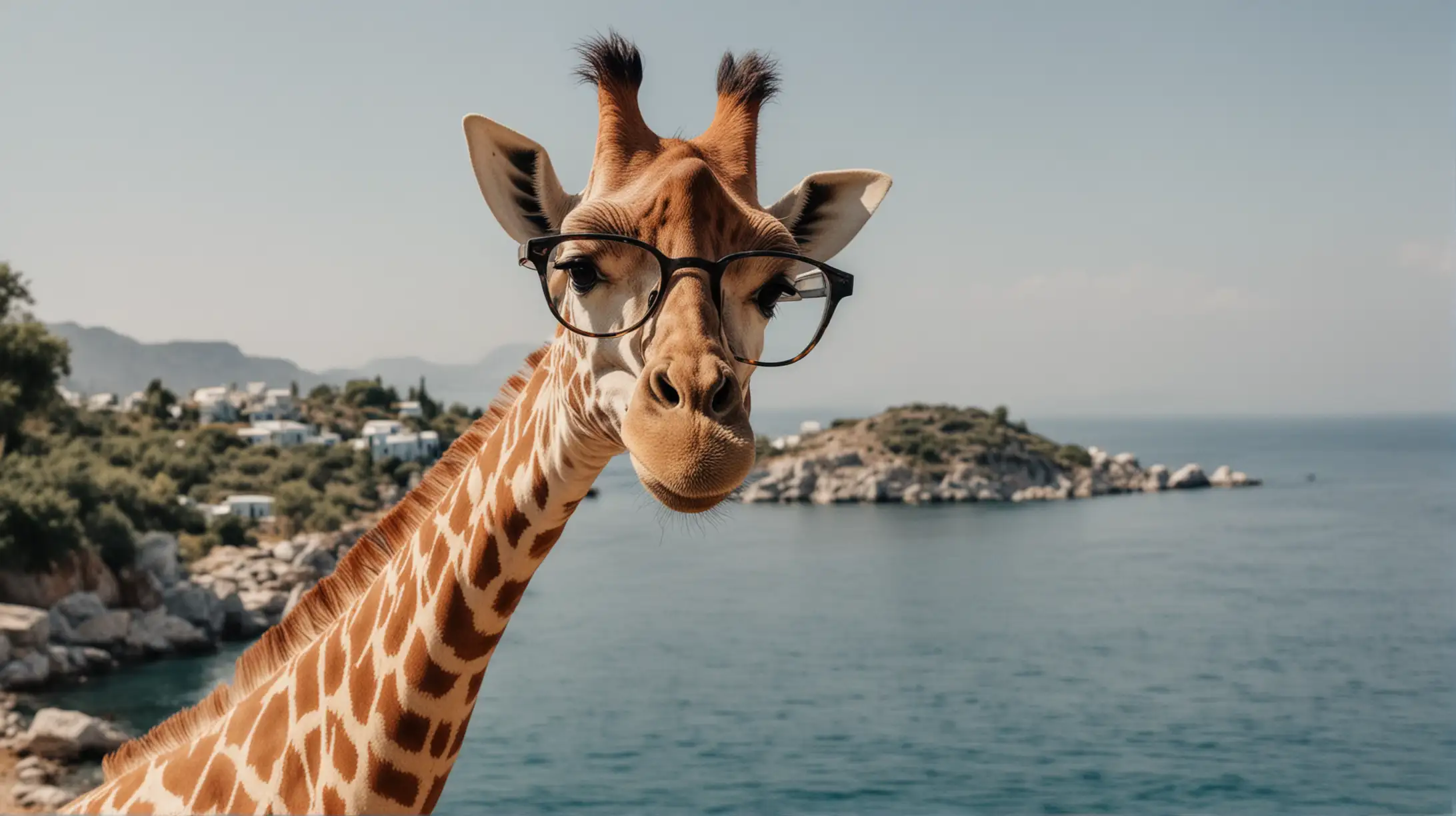 Smiling Giraffe with Glasses on Greek Island