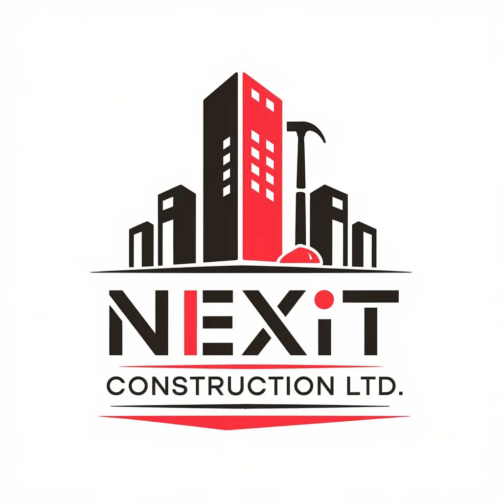 LOGO Design for Nexit Construction Ltd Red Black with Building Symbol and Construction Elements