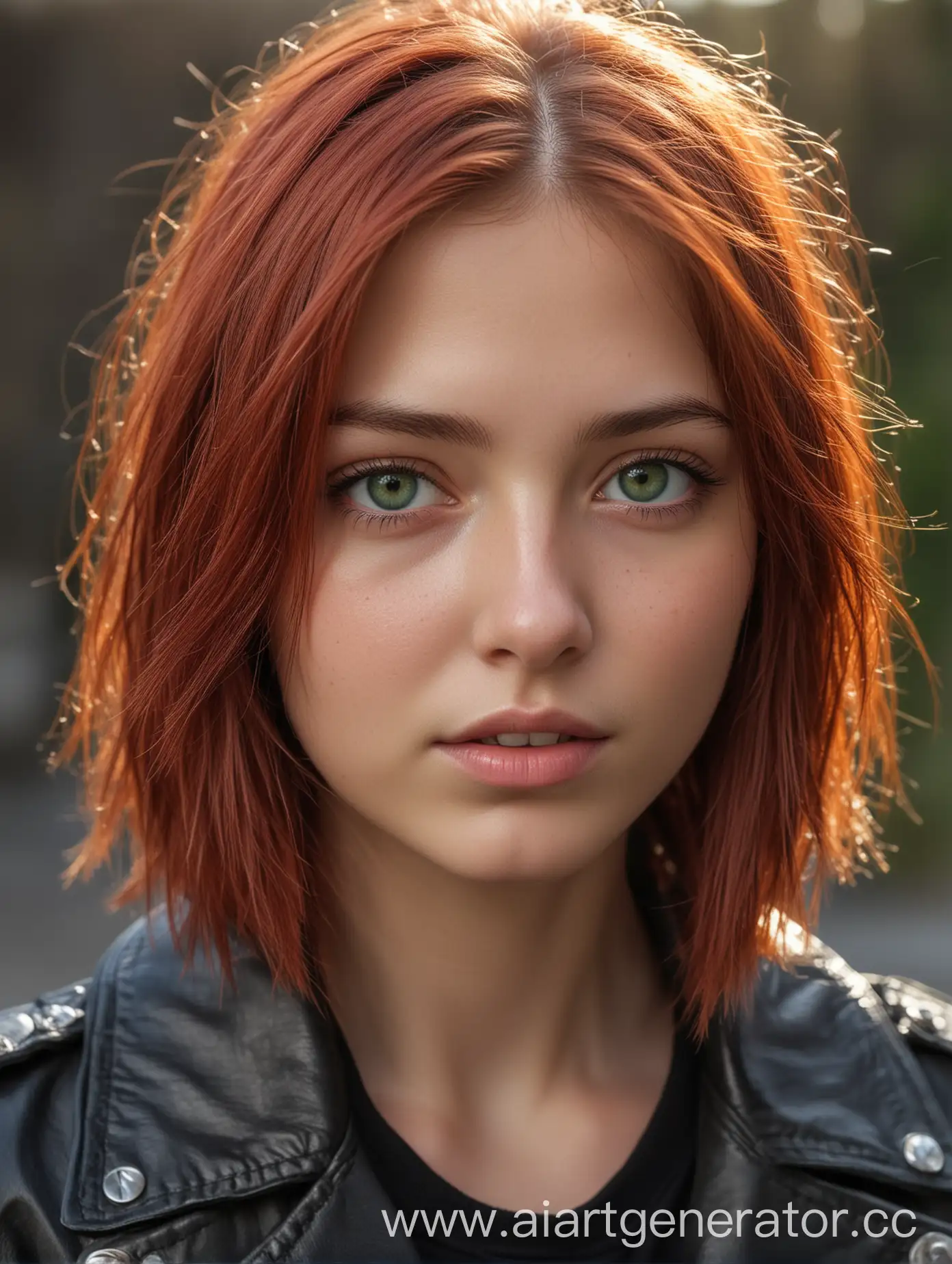 Portrait-of-a-17YearOld-Girl-with-Bright-Red-Hair-and-Leather-Jacket