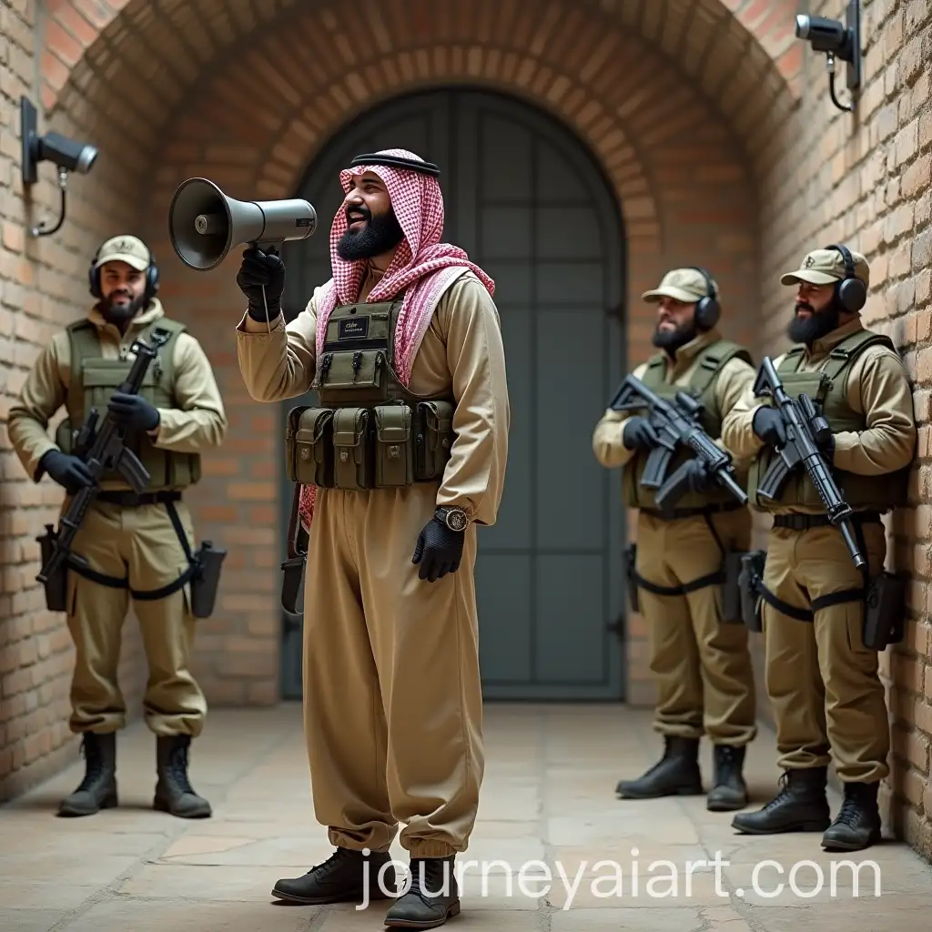 Military-Squad-in-Underground-Bunker-with-Tactical-Gear-and-Megaphone