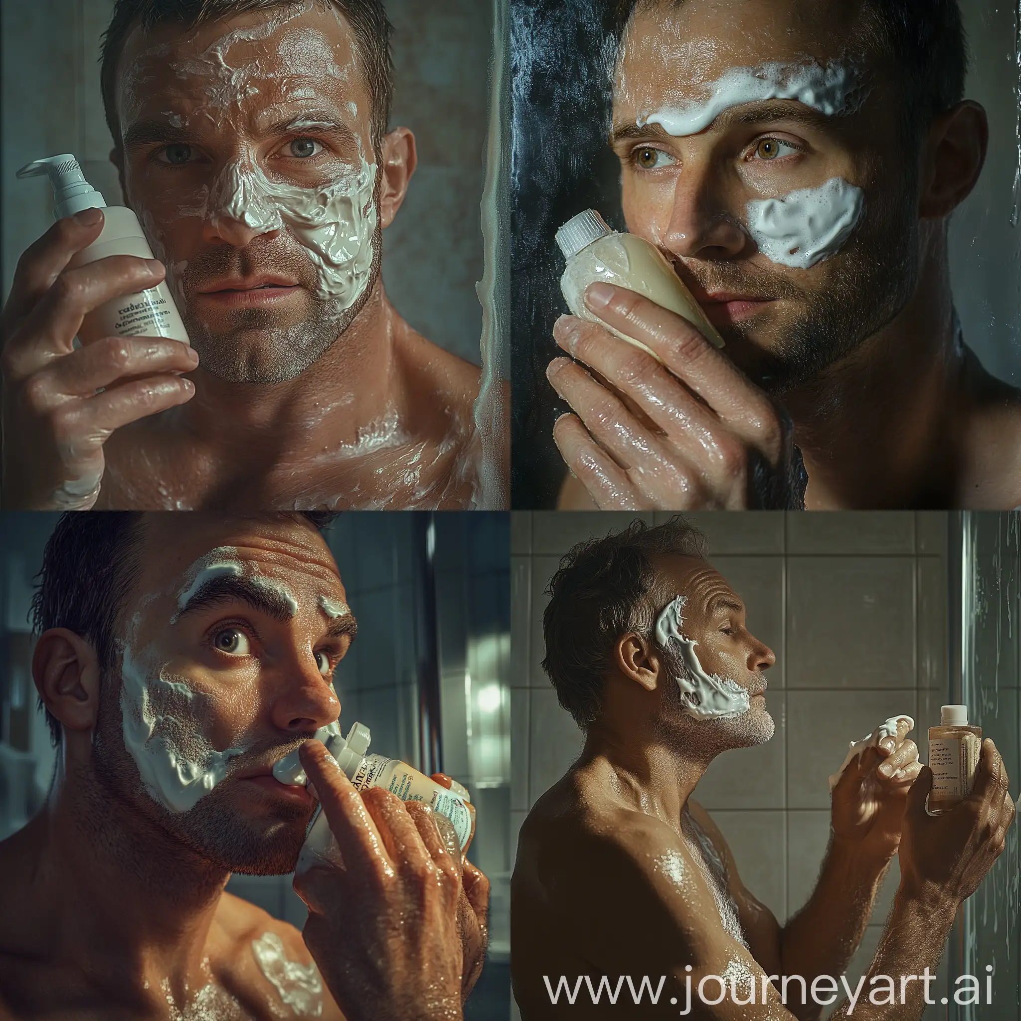 Man-Applying-Shaving-Cream-in-WellLit-Bathroom