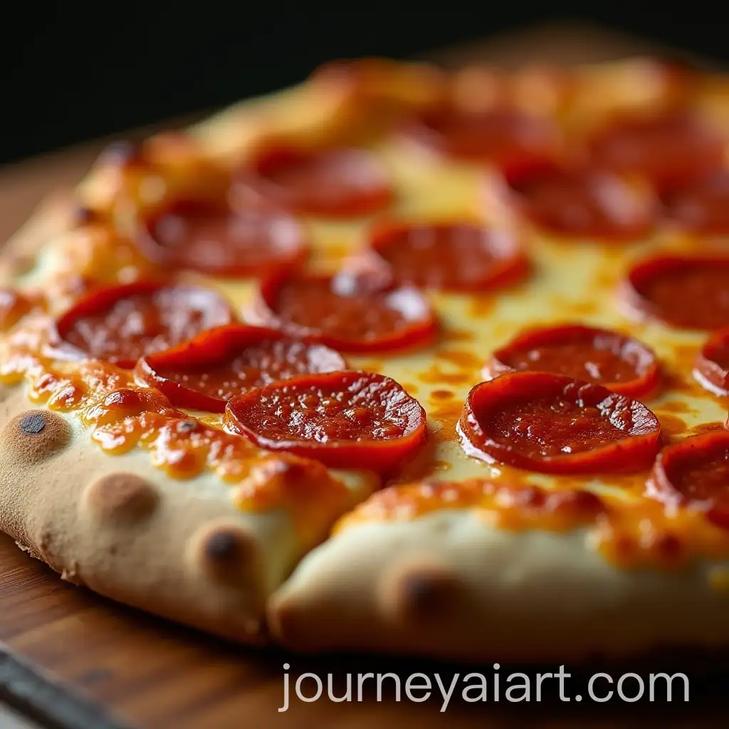 Closeup-of-Crusty-Pizza-with-Pepperoni-and-Melted-Cheese-on-a-Wooden-Table