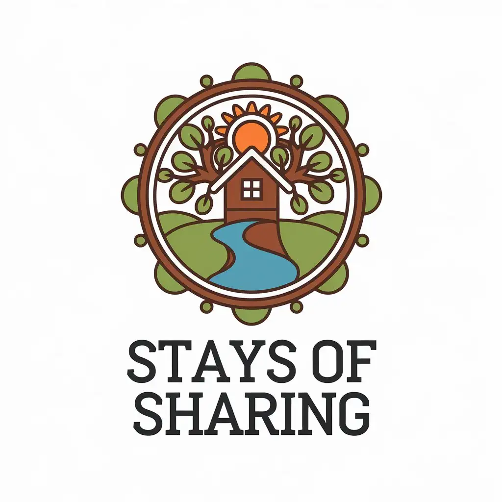 LOGO Design for Stays of Sharing Tree House Sun River Green Orange Theme