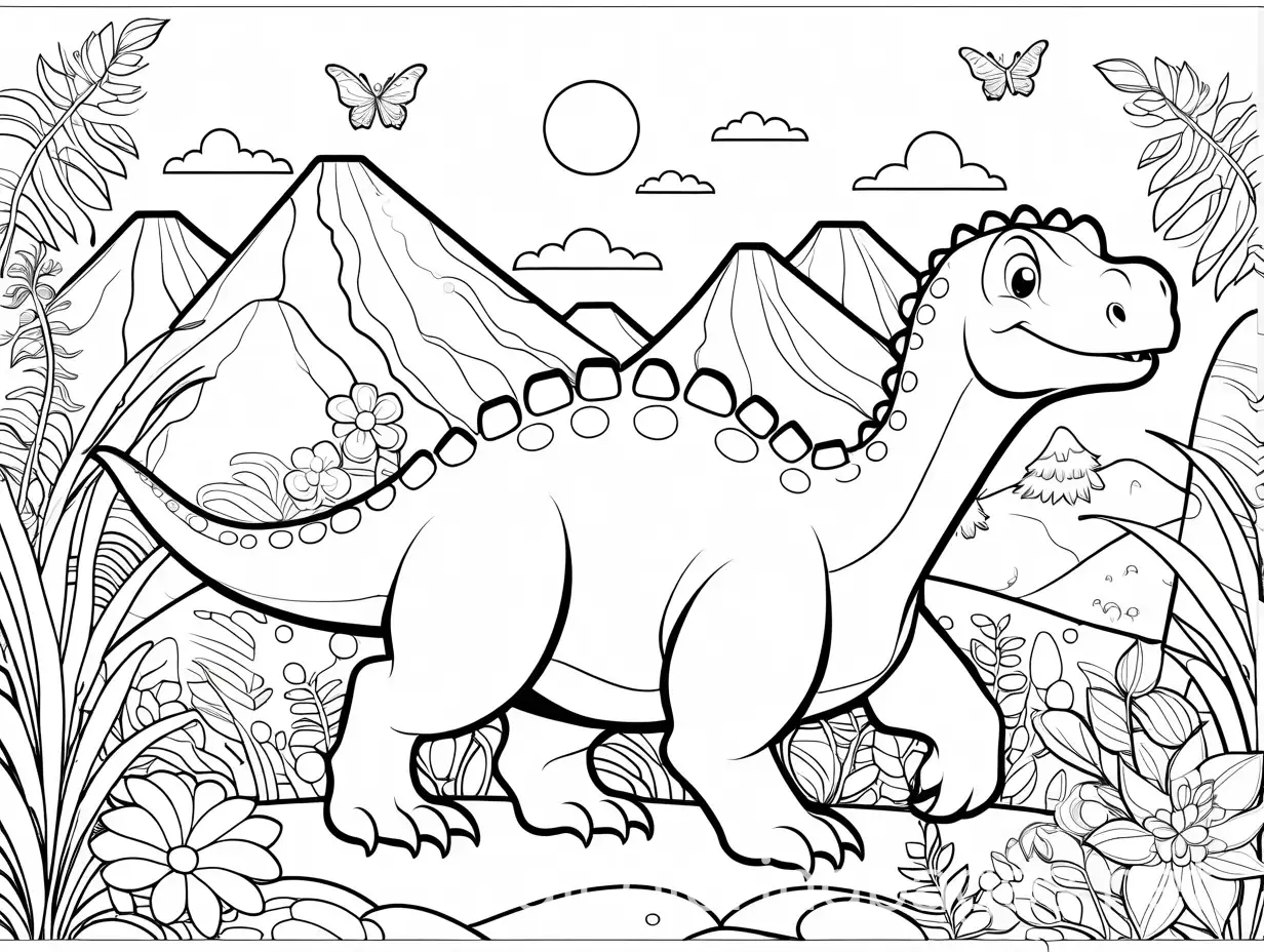 Cheerful-Dinosaur-Coloring-Page-with-Playful-Elements