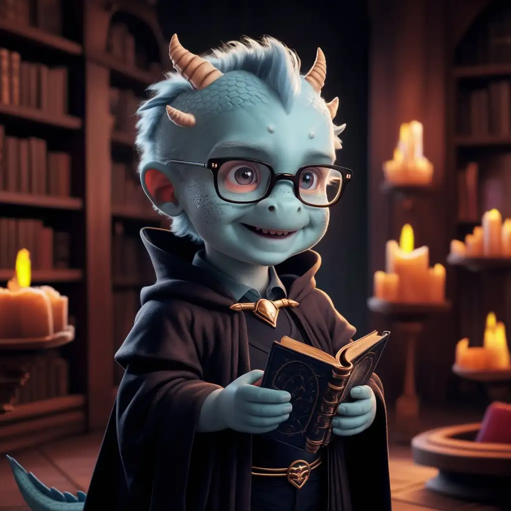 Young Dragonborn Boy in Wizard Robes with Glasses