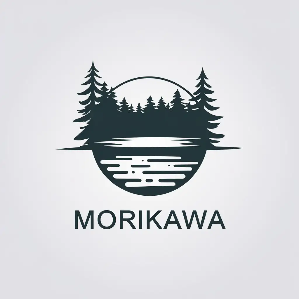 a vector logo design,with the text "Morikawa", main symbol:forest, lake,Minimalistic,be used in Recycle industry,clear background