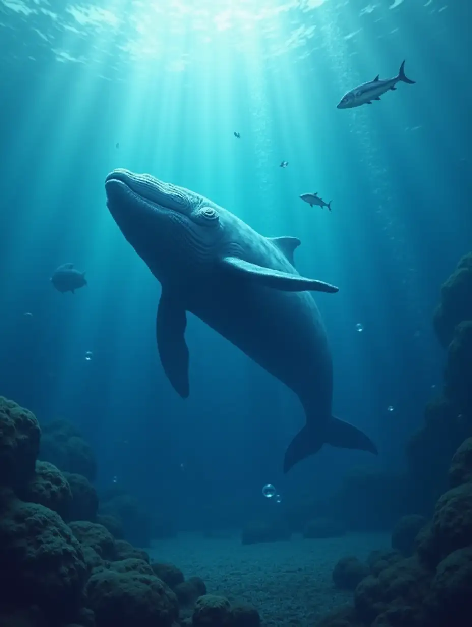 Majestic-Blue-Whale-Swimming-in-a-Tranquil-Underwater-Scene