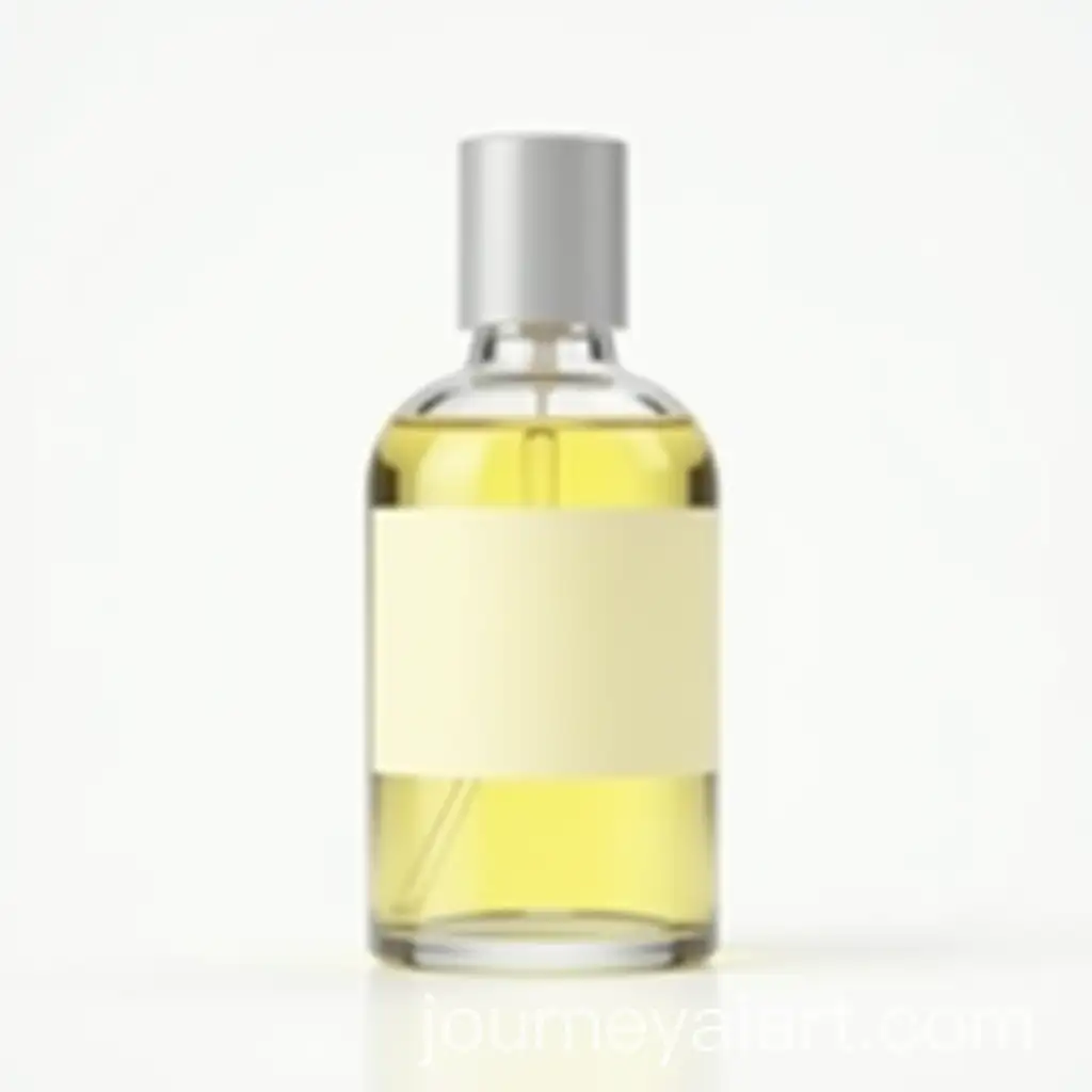Small-Perfume-Bottle-with-Yellow-Liquid-and-White-Label-on-White-Background