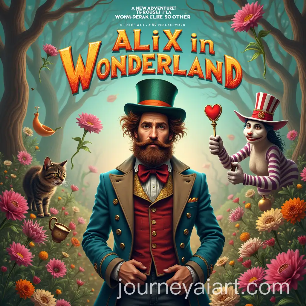 Alix-in-Wonderland-Movie-Poster-Featuring-Whimsical-Bearded-Man-in-VictorianInspired-Clothing