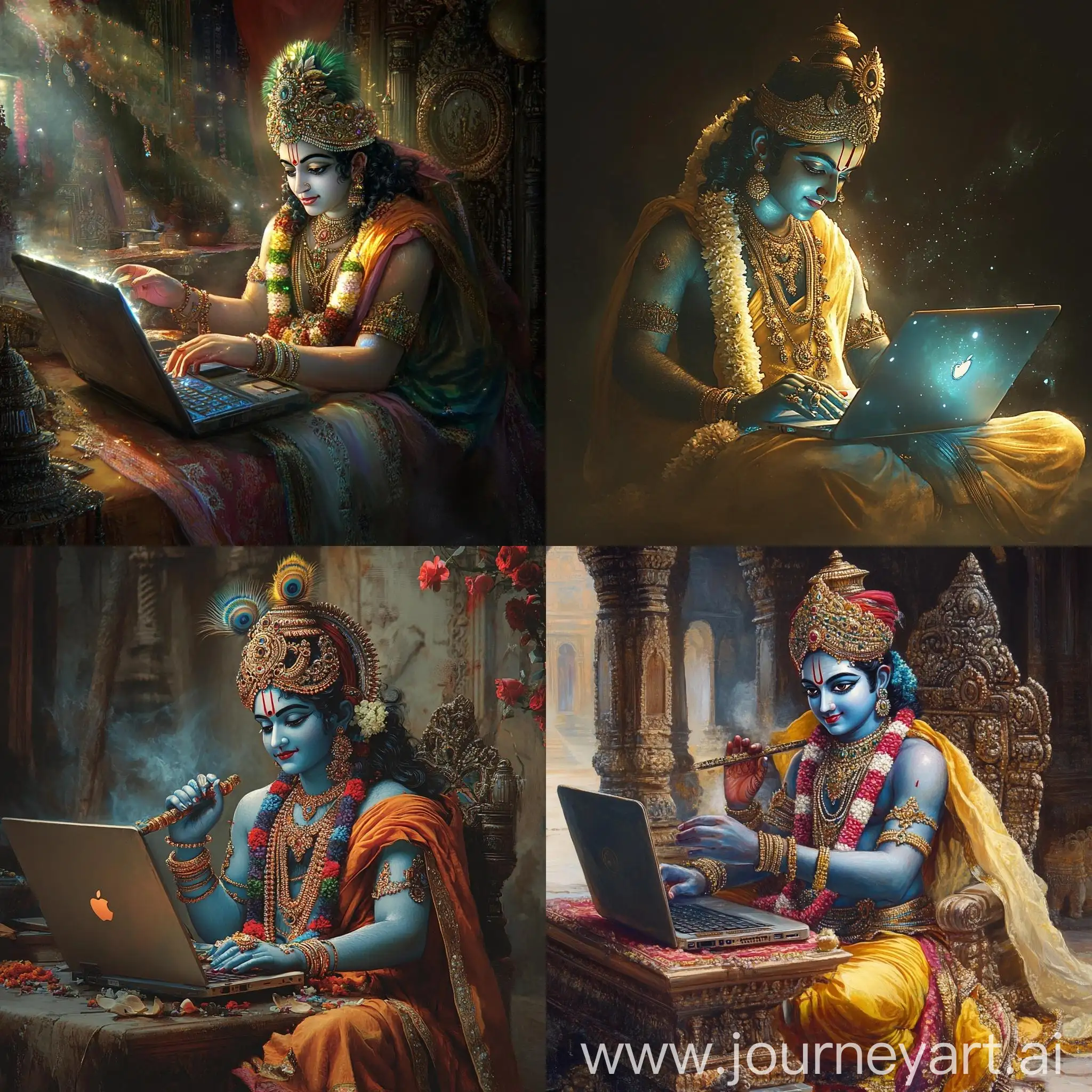 Lord-Krishna-Using-Laptop-in-Divine-Setting