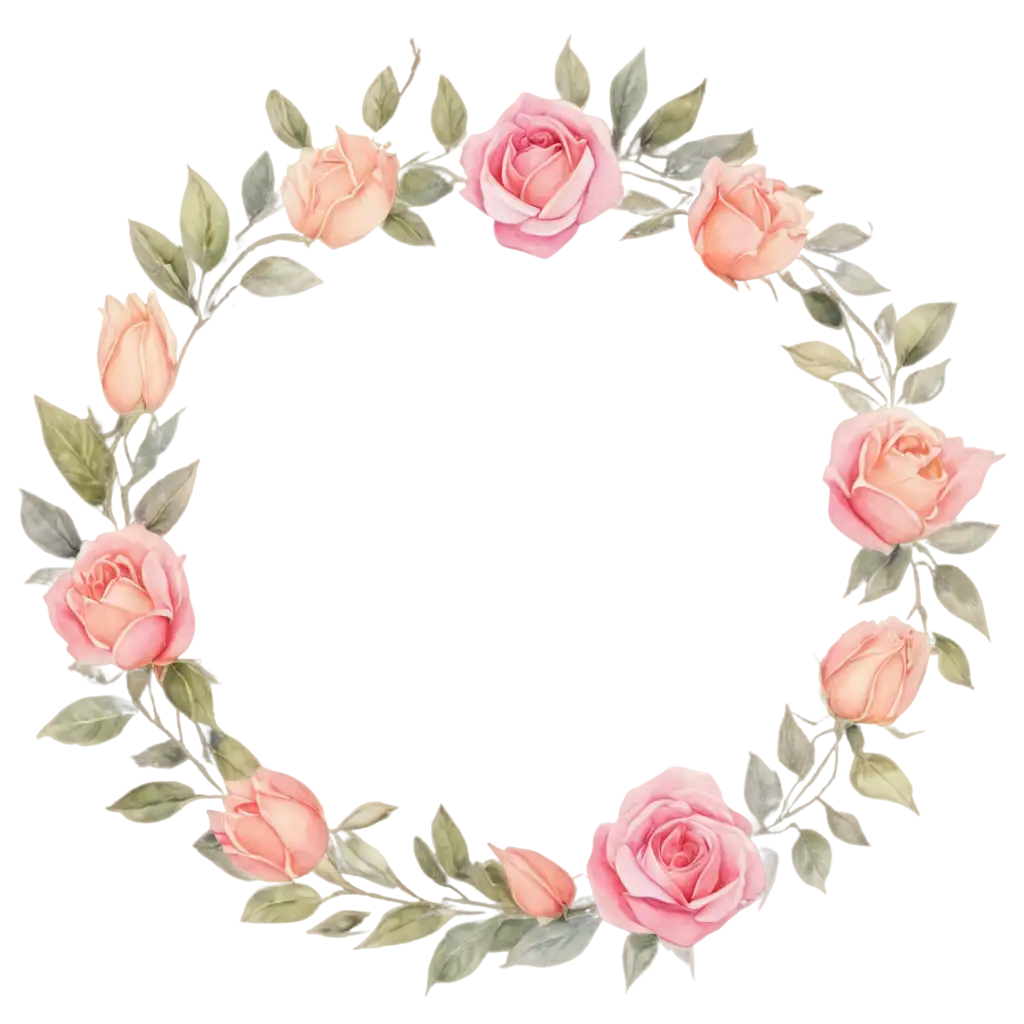 roses wreath, 2D,Hand drawn, watercolor style