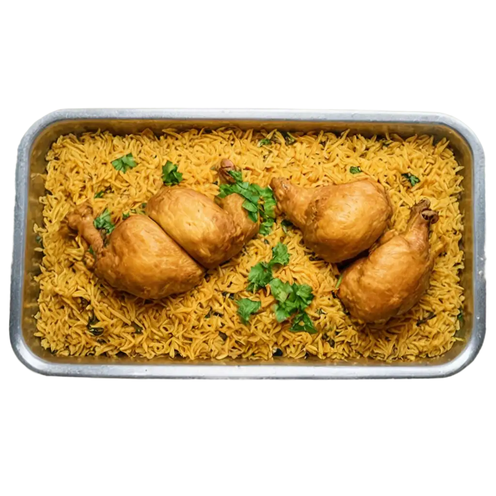 Top-View-Chicken-Biryani-Tray-PNG-for-Culinary-and-Food-Presentations