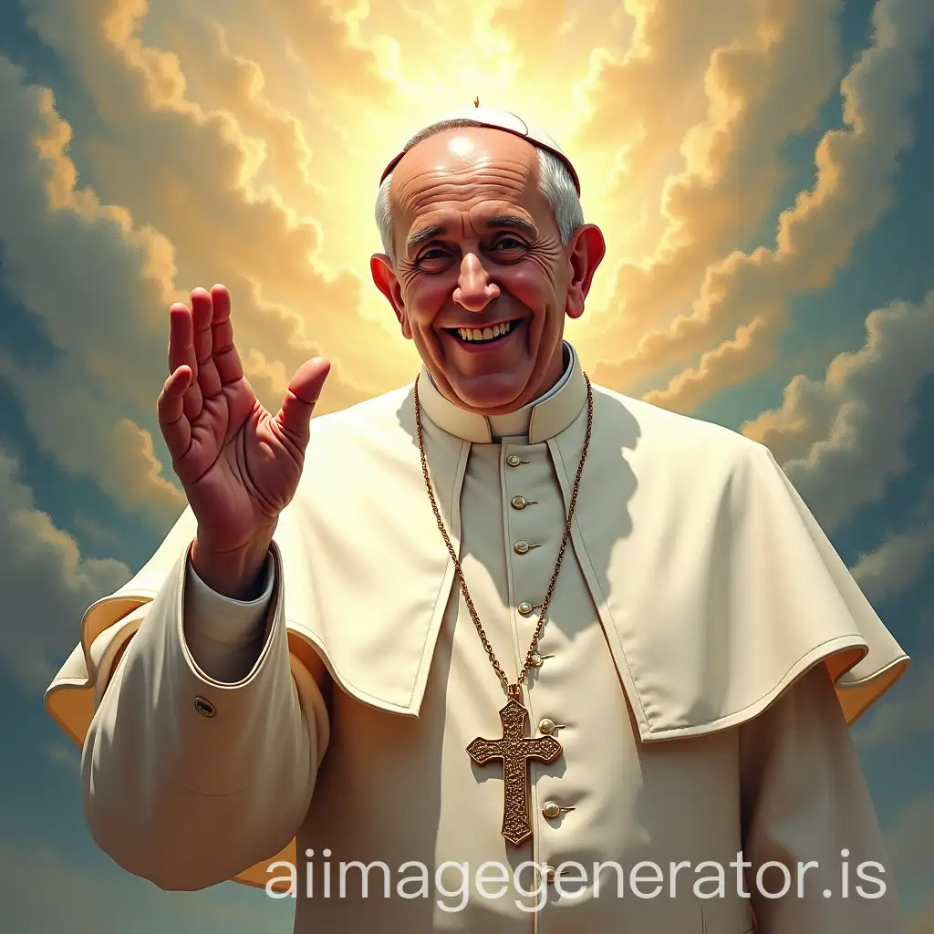 Pope-Francis-Smiling-and-Waving-from-Heaven-in-Abstract-Christian-Art