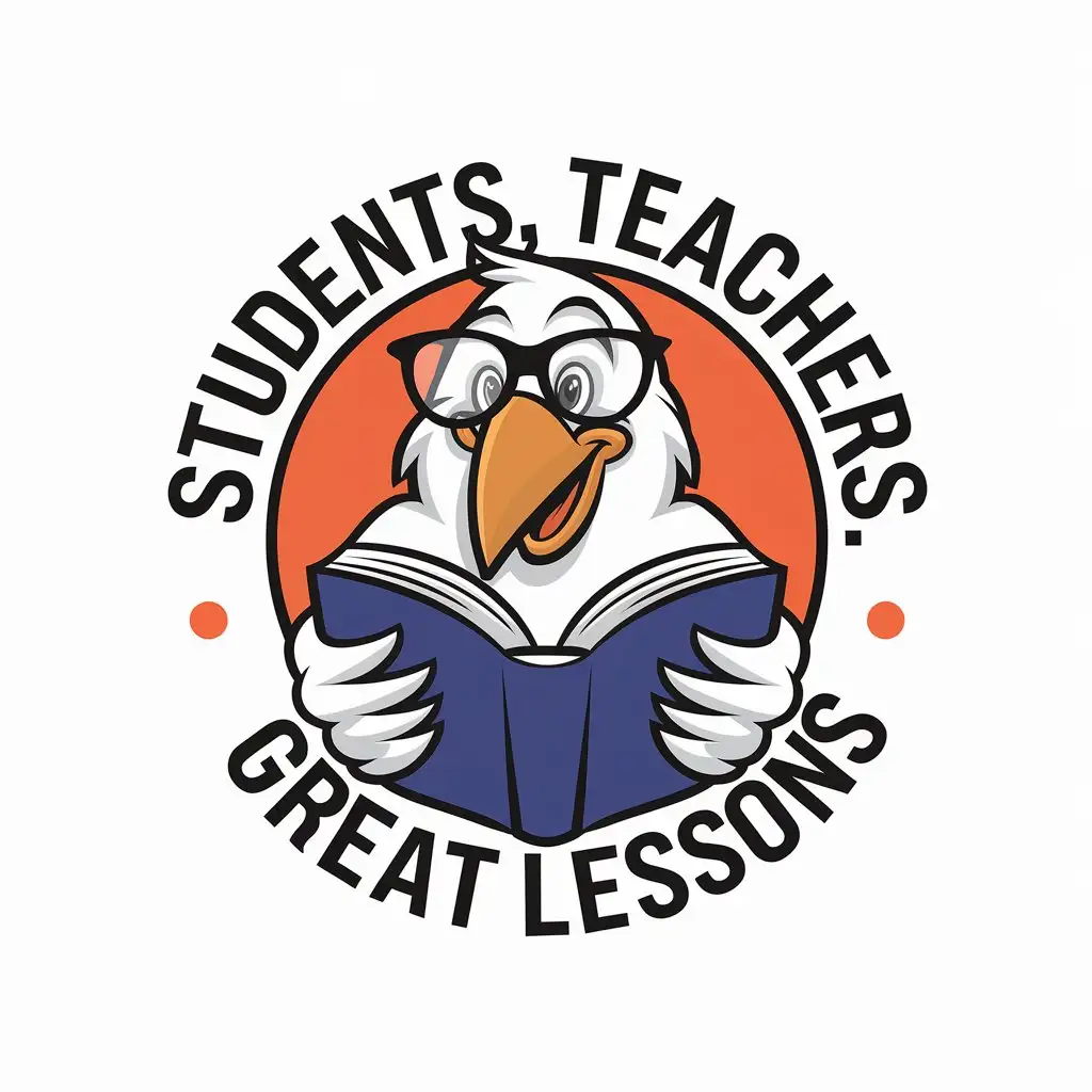 LOGO Design For Education Funny White Crow in Glasses Reading a Book