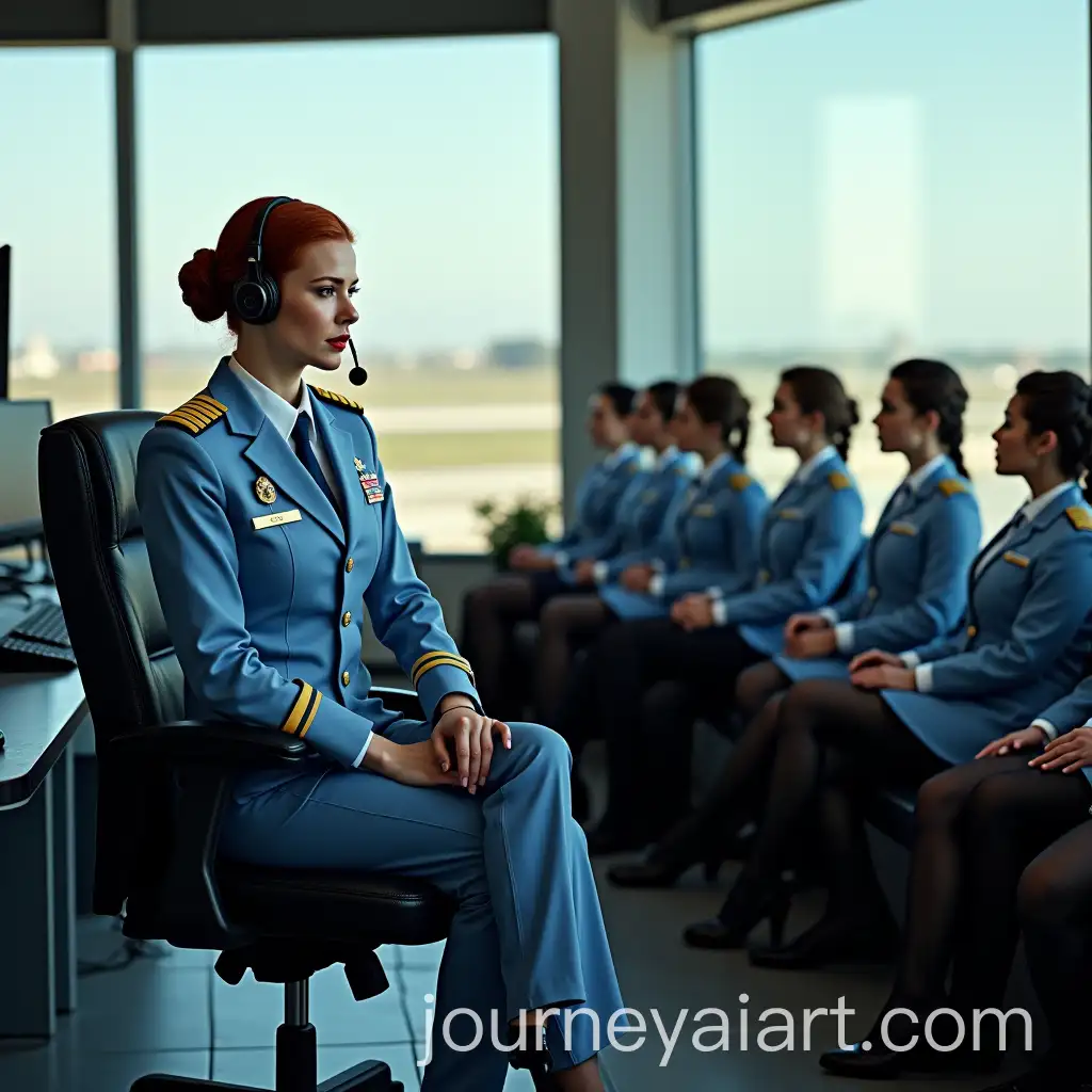 Female-US-Air-Force-Colonel-and-Military-Radio-Operators-in-Flight-Control-Tower