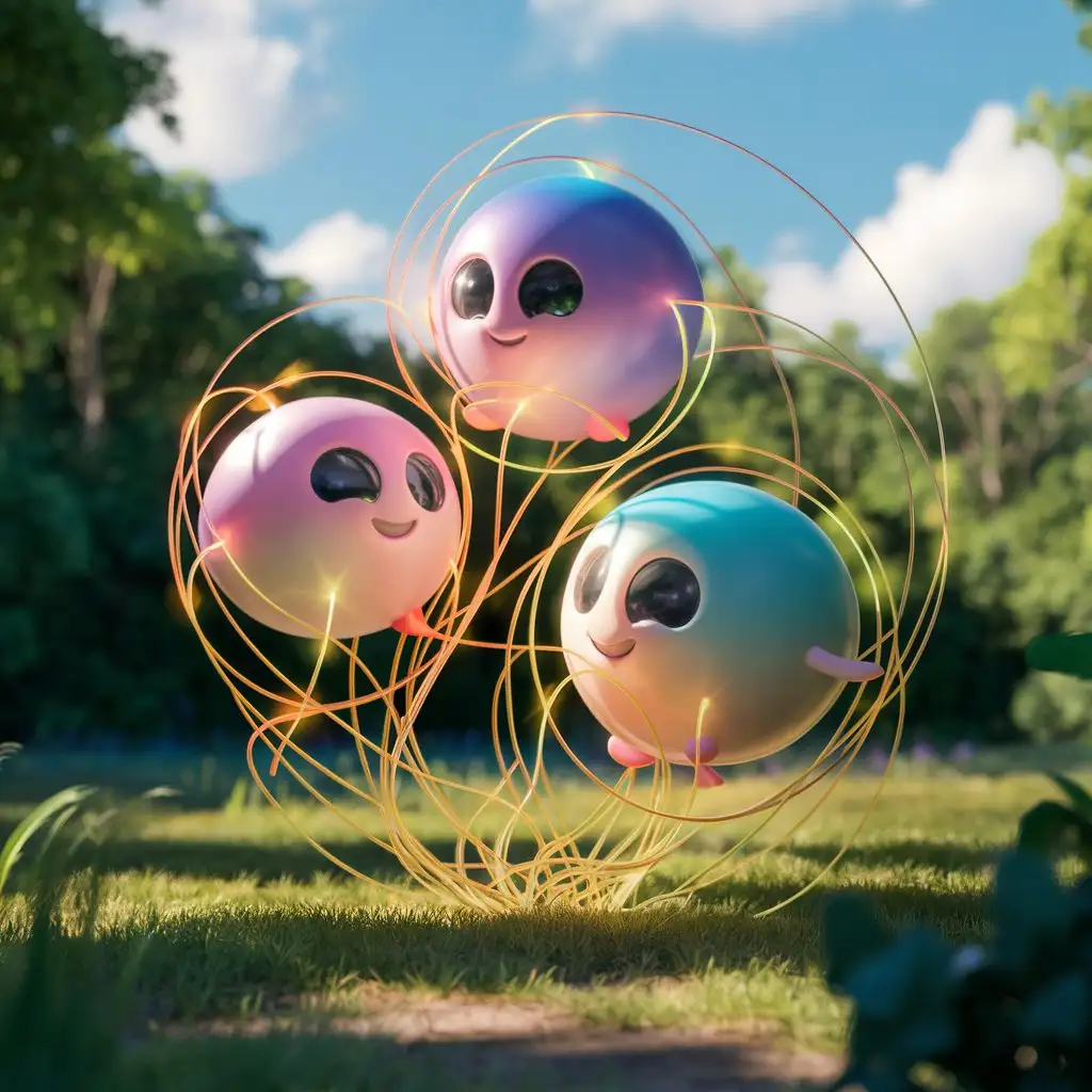 Three-Glowing-Balls-Hovering-in-Natural-Landscape