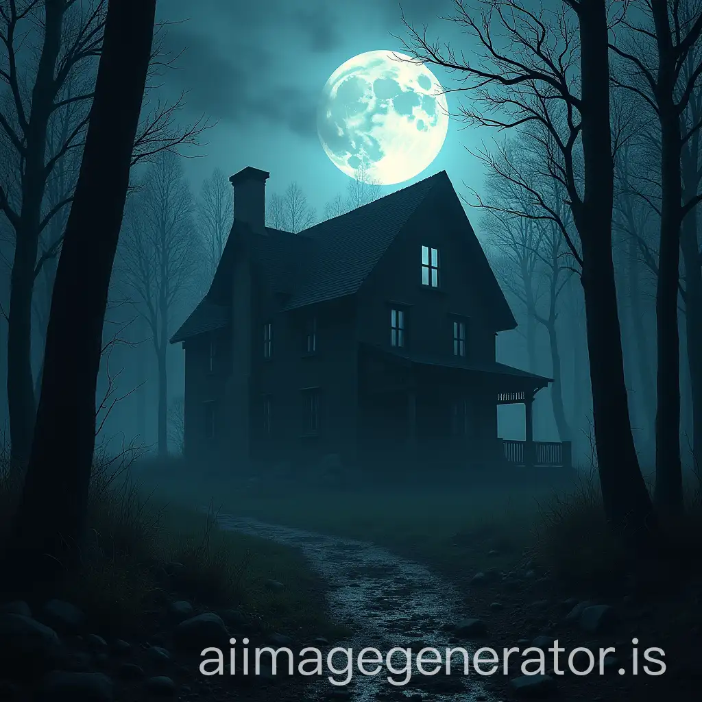 Haunted-Forest-House-in-Stormy-Night-with-Full-Moon