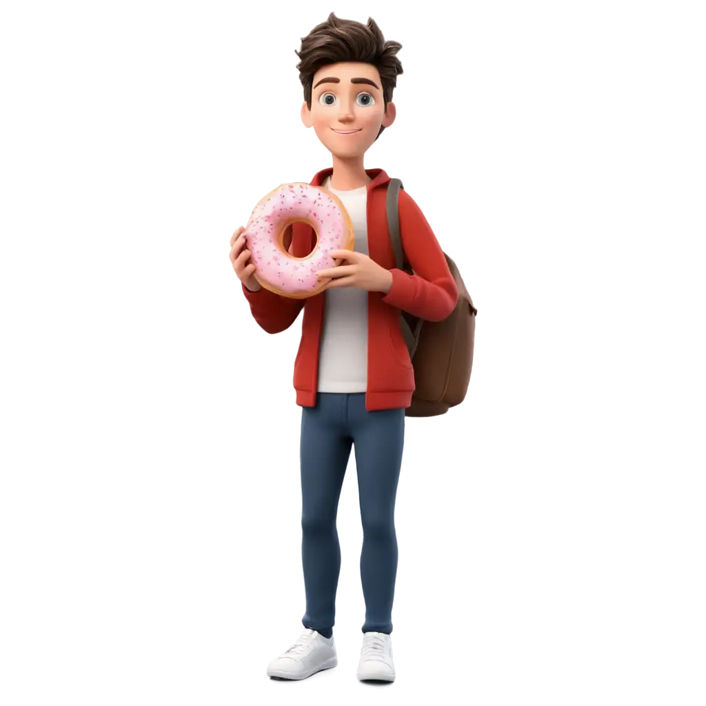 3D Teenage boy holding a Donut