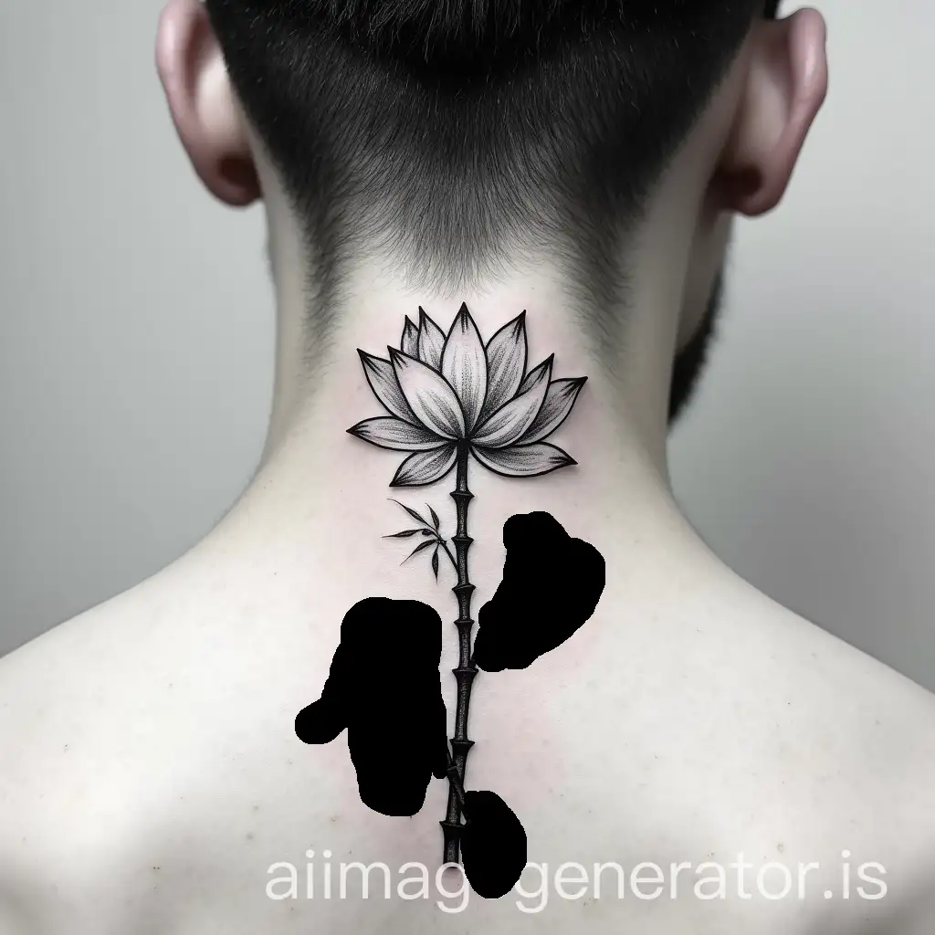 Nordic-Style-Bamboo-and-Lotus-Blossom-Tattoo-for-Nape-of-Neck