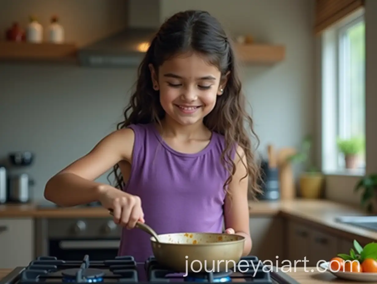 Young-Girl-Cooking-in-a-Modern-Kitchen-with-Gas-Stove