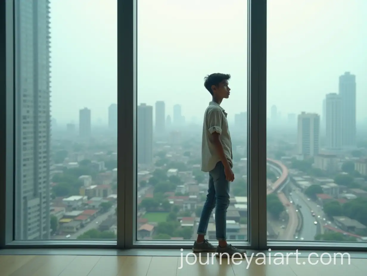 Timid-Young-Indian-Man-Contemplating-by-Glass-Window-in-Mumbai-Skyscraper