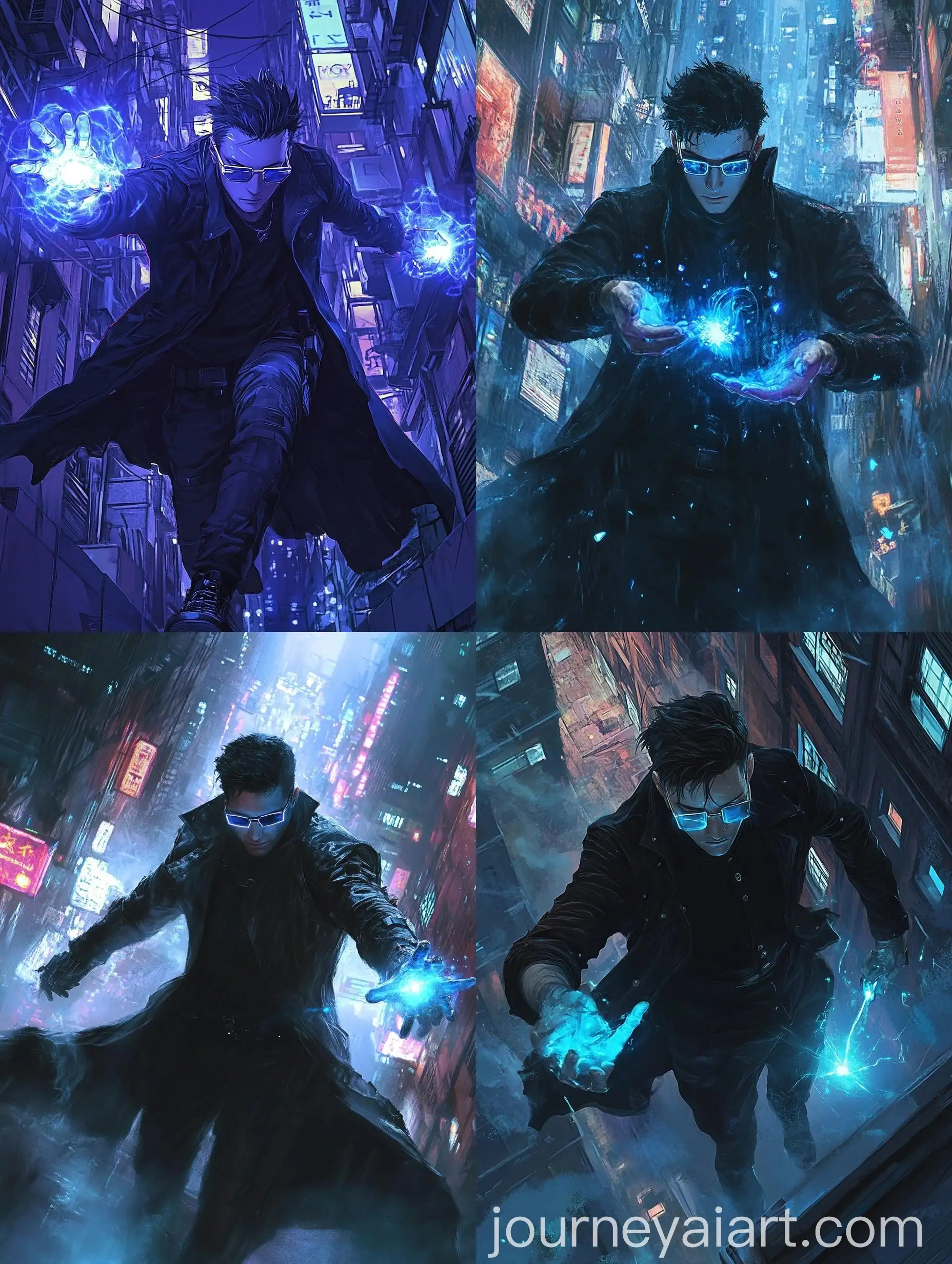 Grim-Guy-in-Cyberpunk-City-Alley-Prepares-for-Magical-Battle