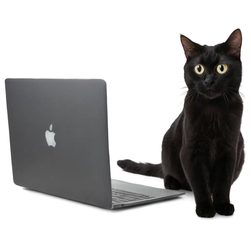 Premium-Quality-PNG-Image-Black-Cat-with-MacBook