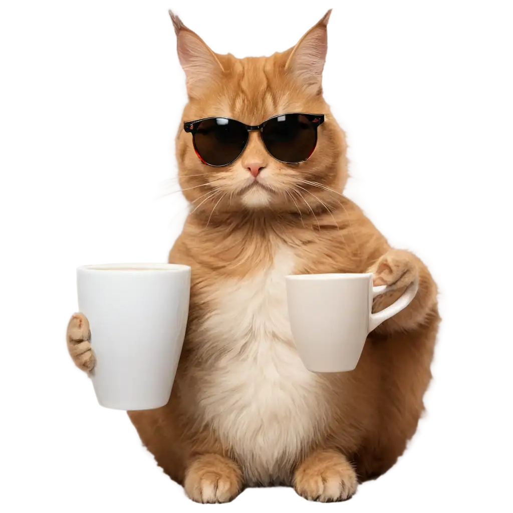 Cat wearing sunglasses sipping coffee from mug