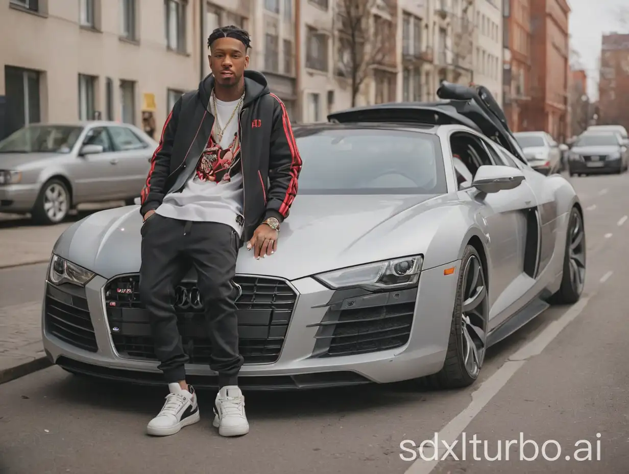 Rapper-with-Auto-and-Audi-Urban-Musician-Posing-with-Luxury-Cars