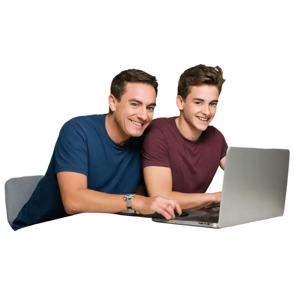 HighQuality-PNG-Image-of-Dad-and-Happy-Teenage-Son-on-Computer