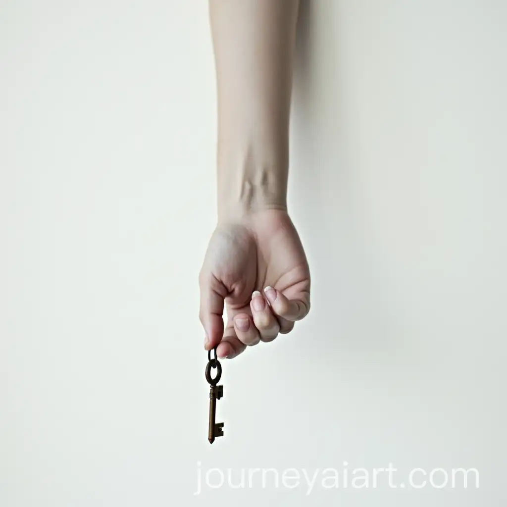 Woman-Holding-aAI-Image-Prompt-Expansion-Tiny-Wooden-Key-with-ElbowHanging-Arm-in-Black-and-White-Background