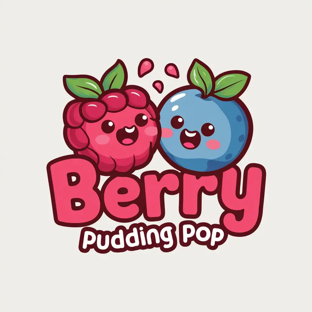 LOGO Design for Berry Pudding Pop Kawaii Raspberry Blueberry with Fun Font and Magenta Text