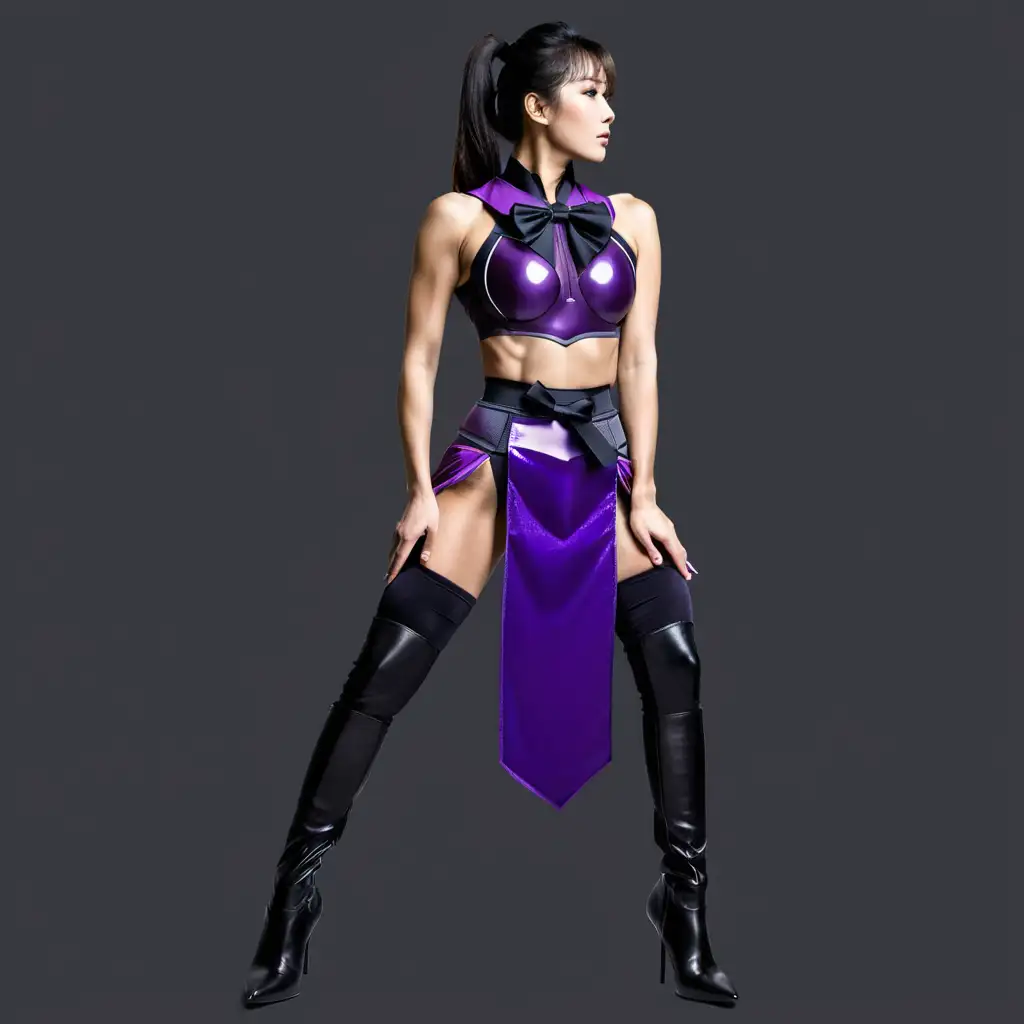 Japanese Woman Bodybuilder in Purple Samurai Armor