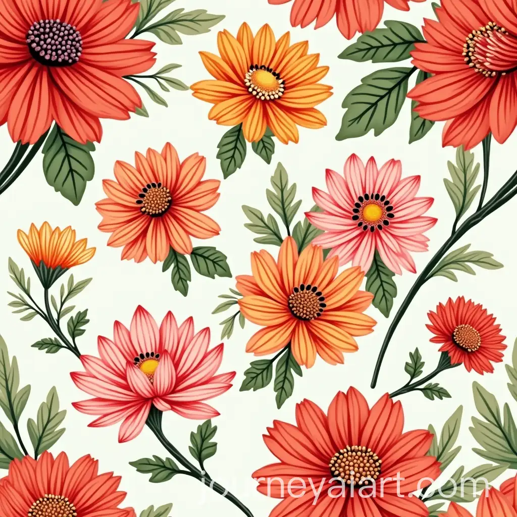 AI-Art-Prompt-ExpansionDecorative-Poster-Pattern-with-Chrysanthemums-Red-Corals-and-Green-Leaves-in-Orange-and-Pink-Shades
