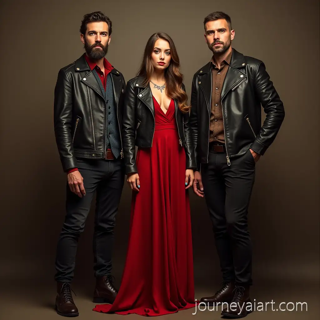 Girl-in-RedGirl-with-King-and-Jester-Dress-and-Leather-Jacket-with-Mikhail-Gorshenev-and-Andrey-Knyazev-from-King-and-Jester