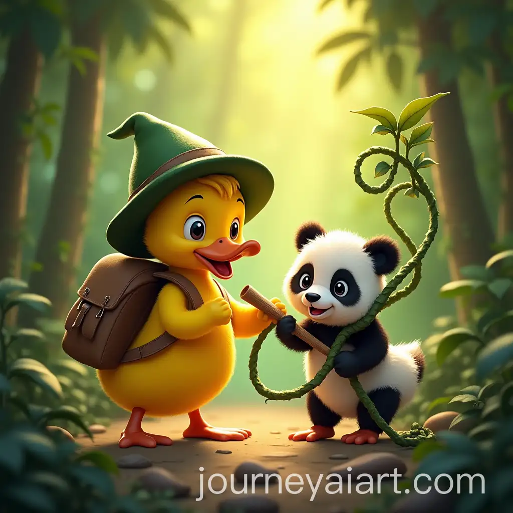 Yellow-Duck-in-Jungle-Rescuing-Trapped-Panda-Cub-with-Adventure-Gear