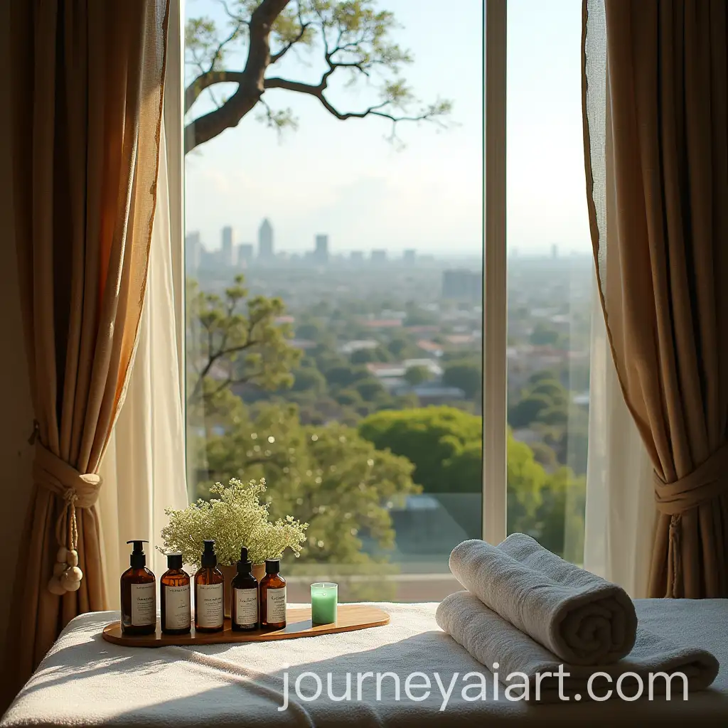 Serene-Spa-Room-Overlooking-a-JacarandaFilled-Cityscape