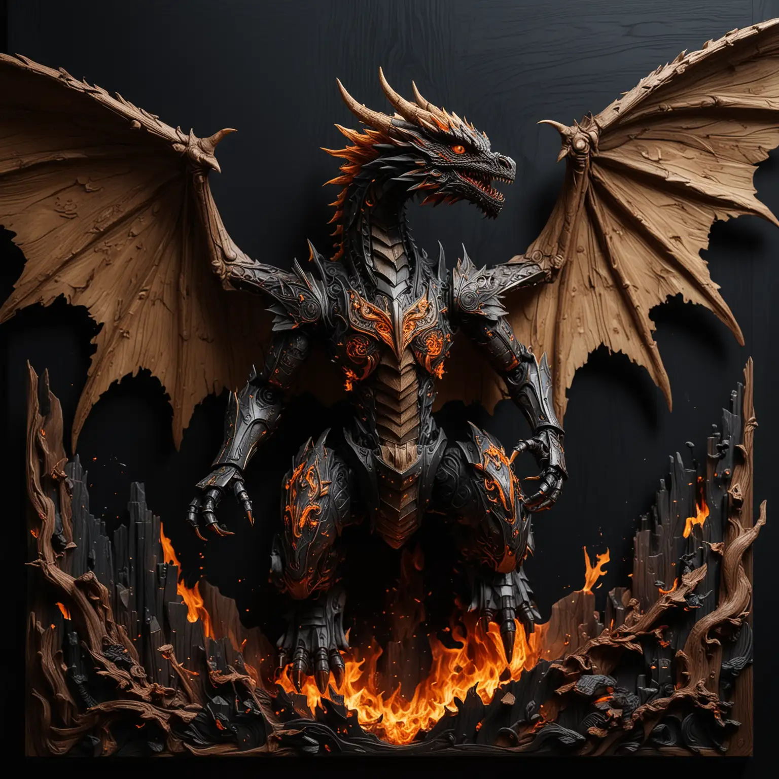 Robot-Dragon-with-Fire-Wings-Flying-Against-a-Pitch-Black-Background