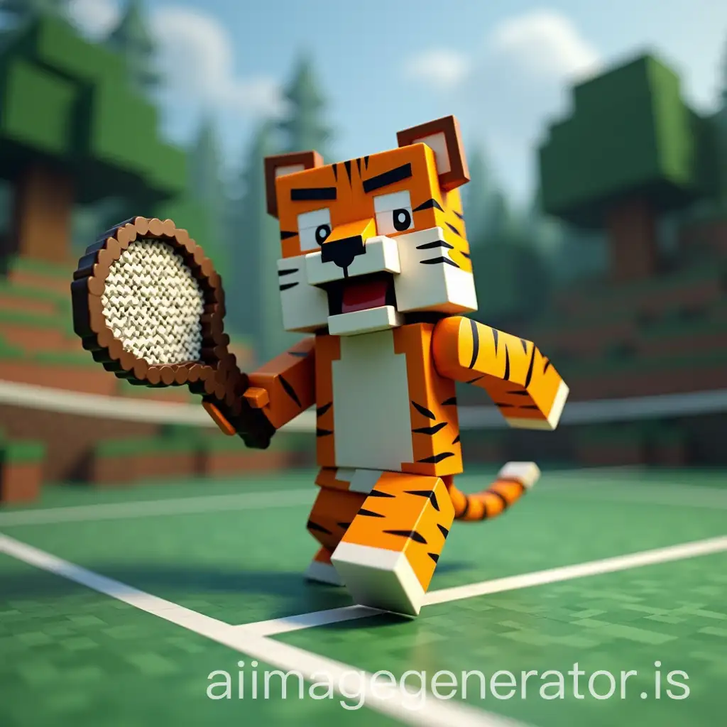 A MINECRAFT IMAGE OF A TIGER CARRYING A TENNIS RACQUTE