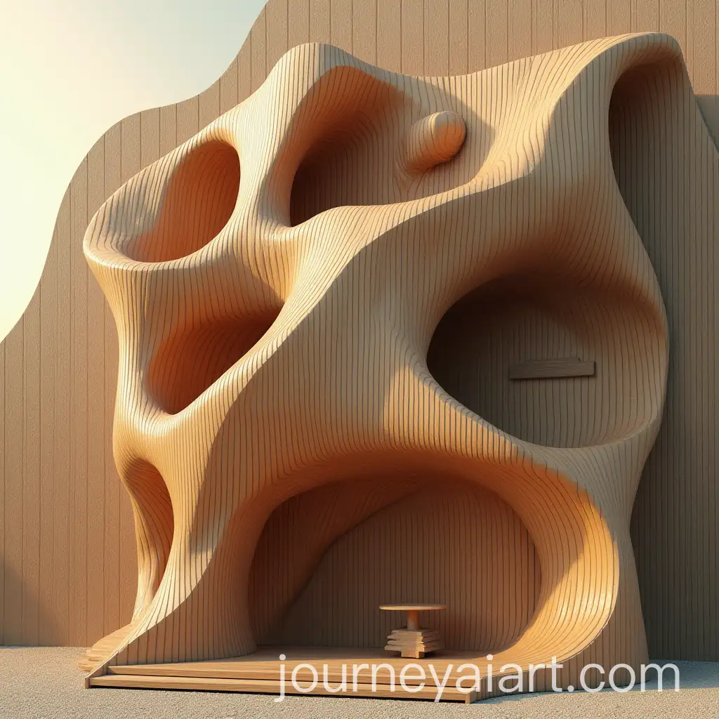 Futuristic-Wooden-Facade-with-Abstract-3D-Triangular-Elements