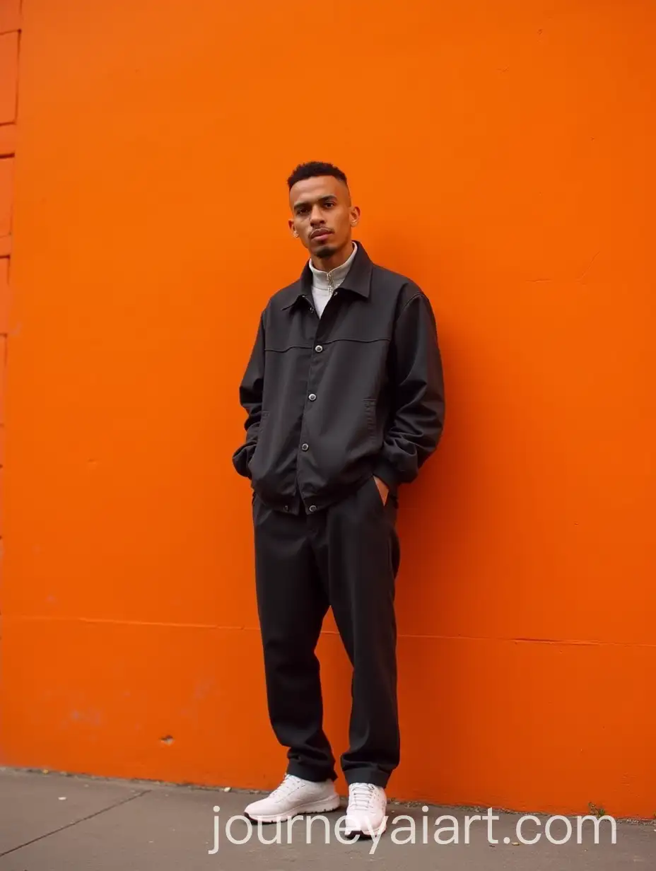 Italian-Rapper-Sfera-Ebbasta-Posing-in-Front-of-an-Orange-Wall