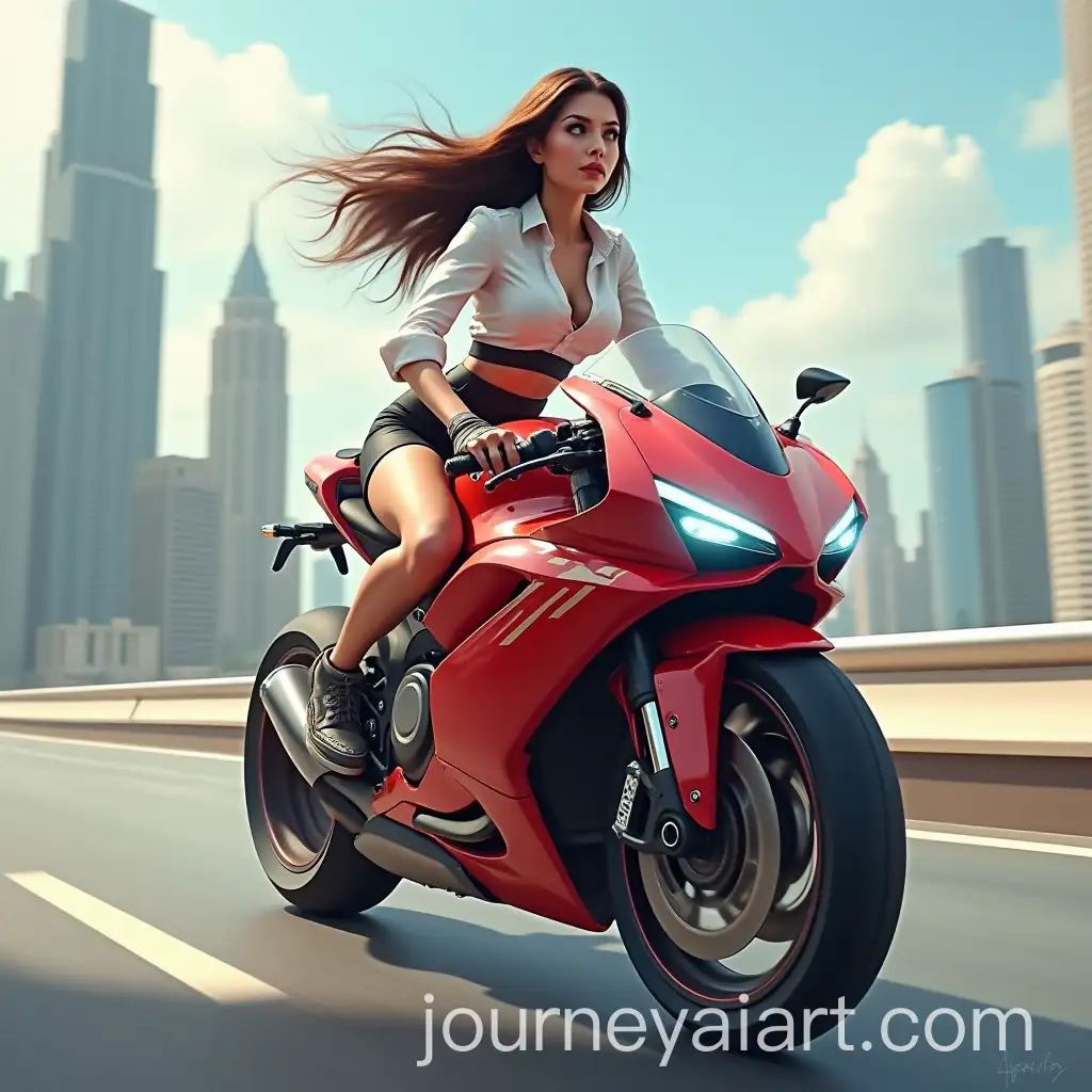 Woman-Riding-a-Sports-Bike-in-a-Futuristic-City