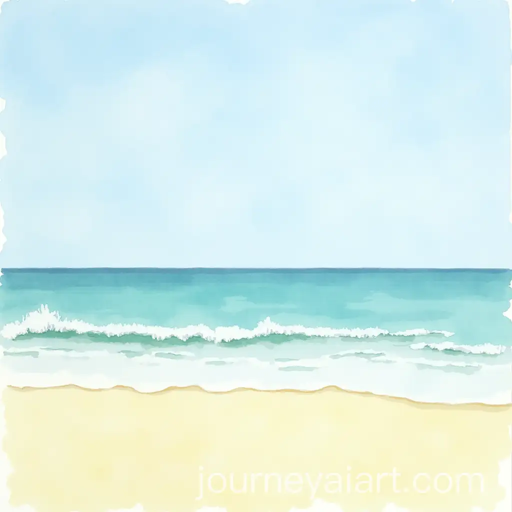 Serene-Watercolor-Beach-Landscape-with-Soft-Waves-and-Gentle-Horizon